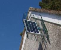 The solar panel installed on the gable end of the clubhouse.